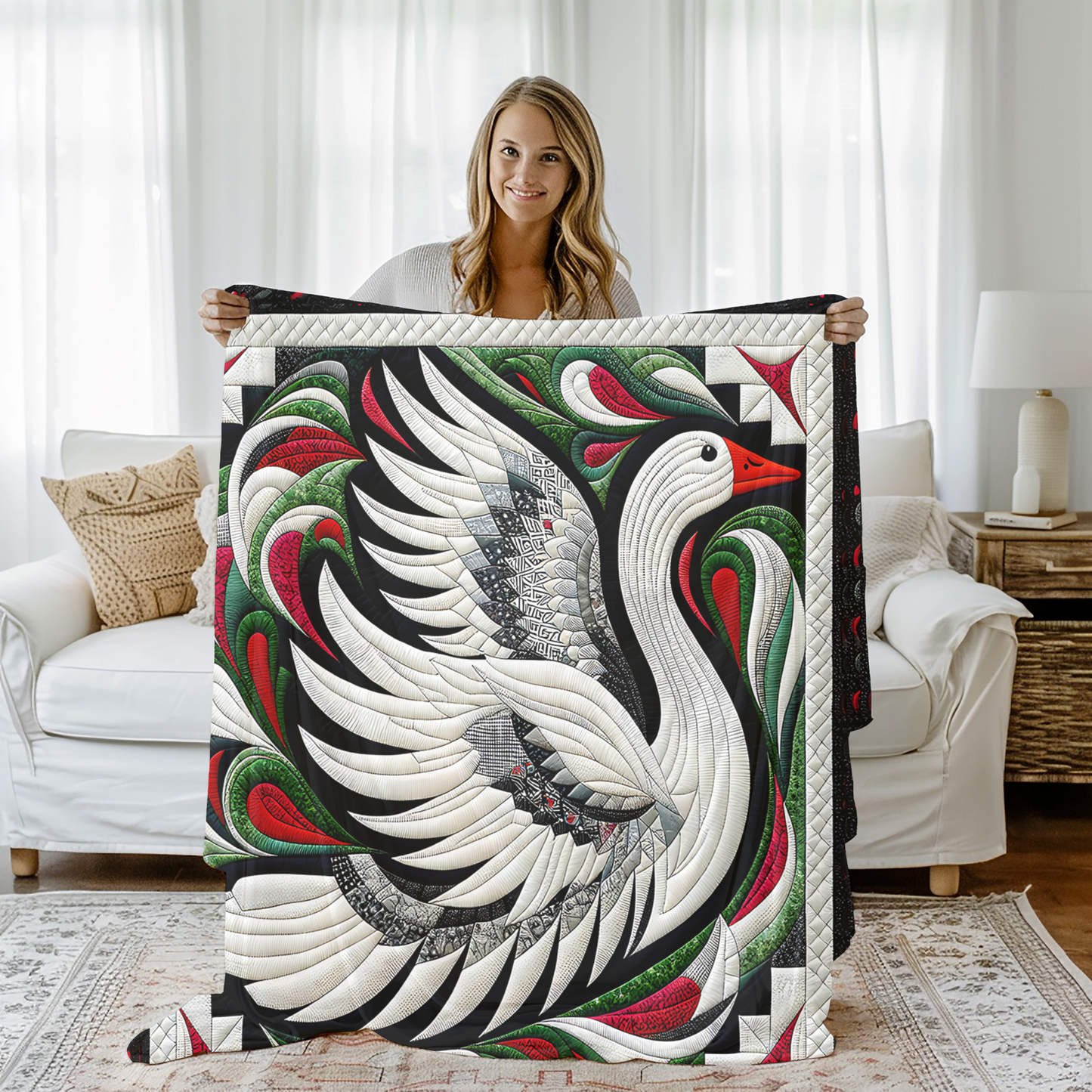 Heirloom Goose Quilt-Inspired Blanket - Elegant Holiday Throw in 50x60