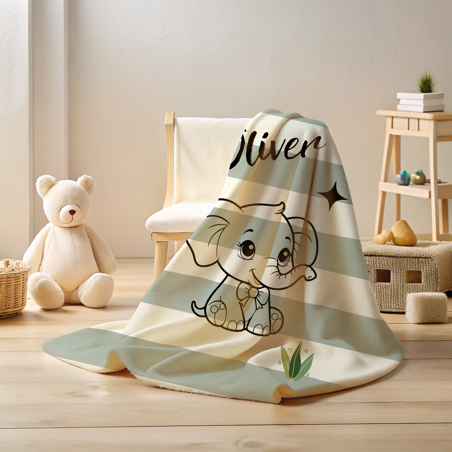 Personalized Elephant Baby Blanket – Custom Name Minky Fleece Gift for Newborn Boys or Girls | Soft Safari Nursery Keepsake