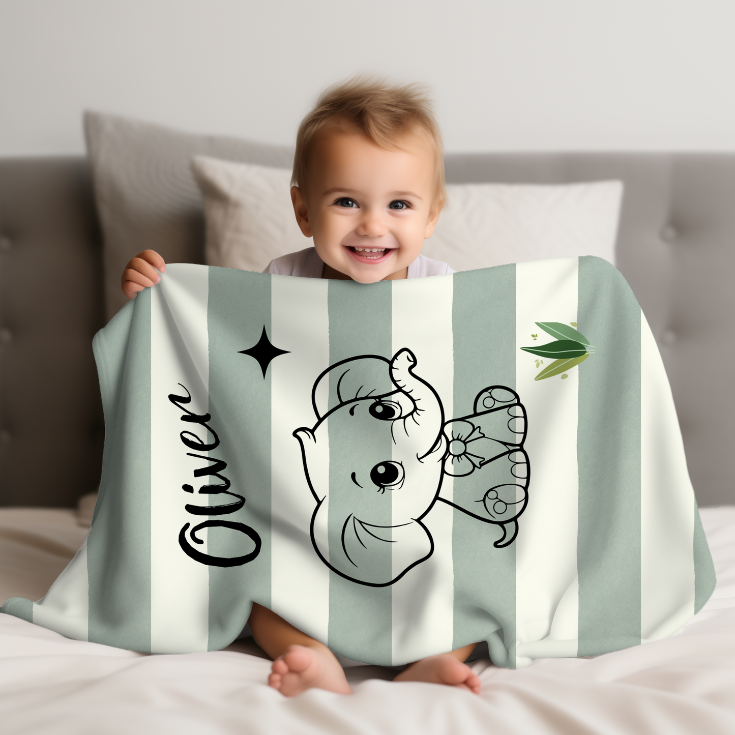 Personalized Elephant Baby Blanket – Custom Name Minky Fleece Gift for Newborn Boys or Girls | Soft Safari Nursery Keepsake