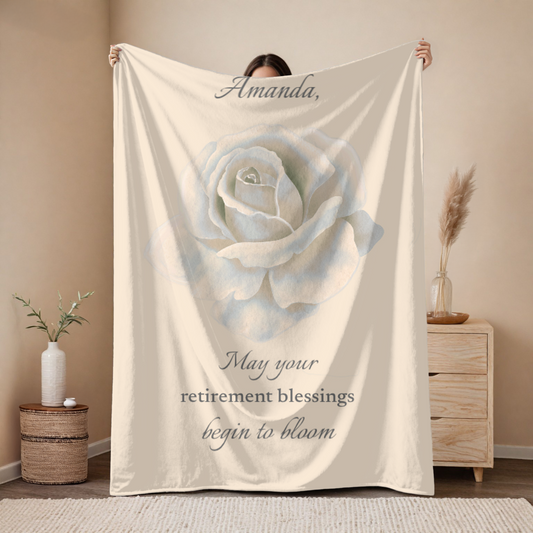 Personalized Retirement Blanket – Floral Keepsake with Name, ‘May Your Retirement Blessings Bloom’ Quote