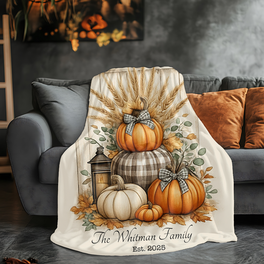 Personalized Fall Blanket – Cozy Days & Cider Nights – Custom Family Name Throw – Autumn Home Decor – Pumpkin & Lantern Design