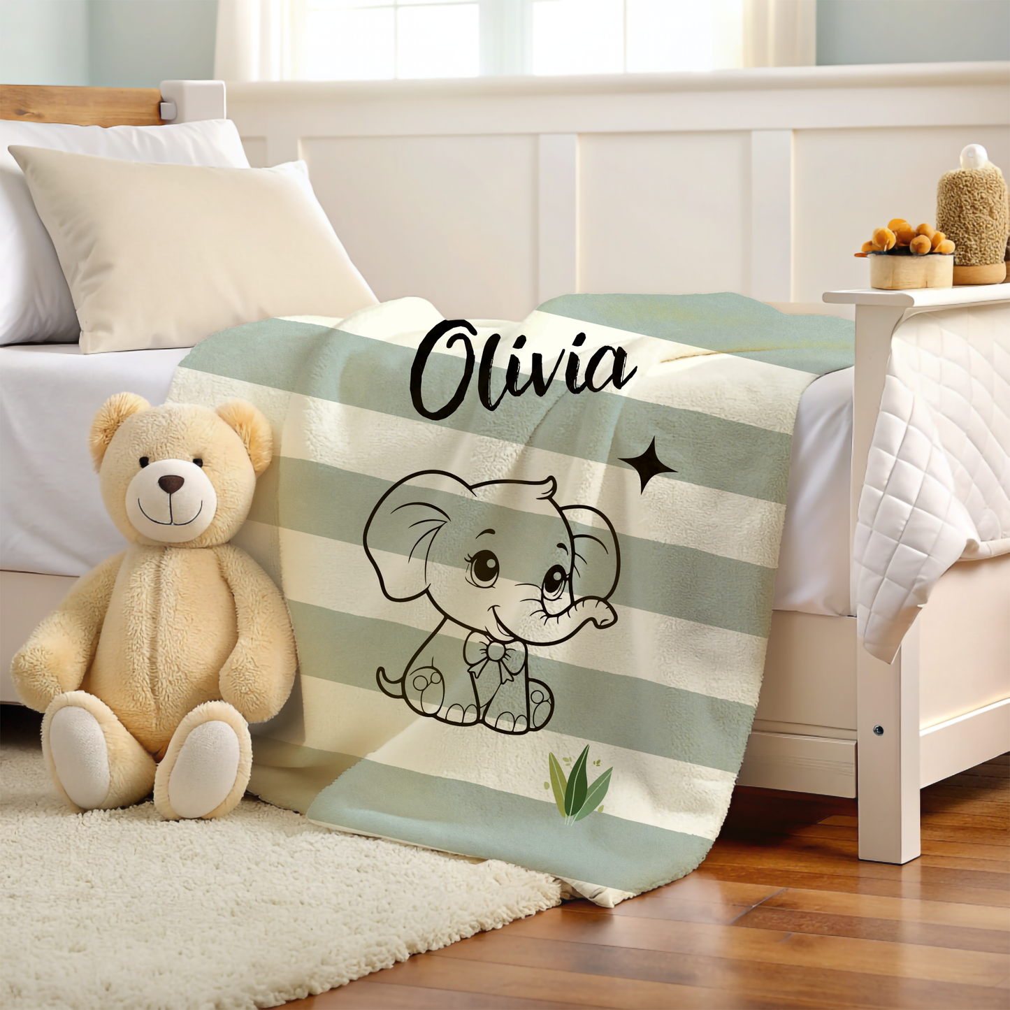Personalized Elephant Baby Blanket – Custom Name Minky Fleece Gift for Newborn Boys or Girls | Soft Safari Nursery Keepsake