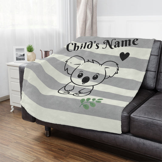 Personalized Koala Minky Baby Blanket – Custom Name Gift for Baby Boy or Girl, Soft Neutral Nursery Throw