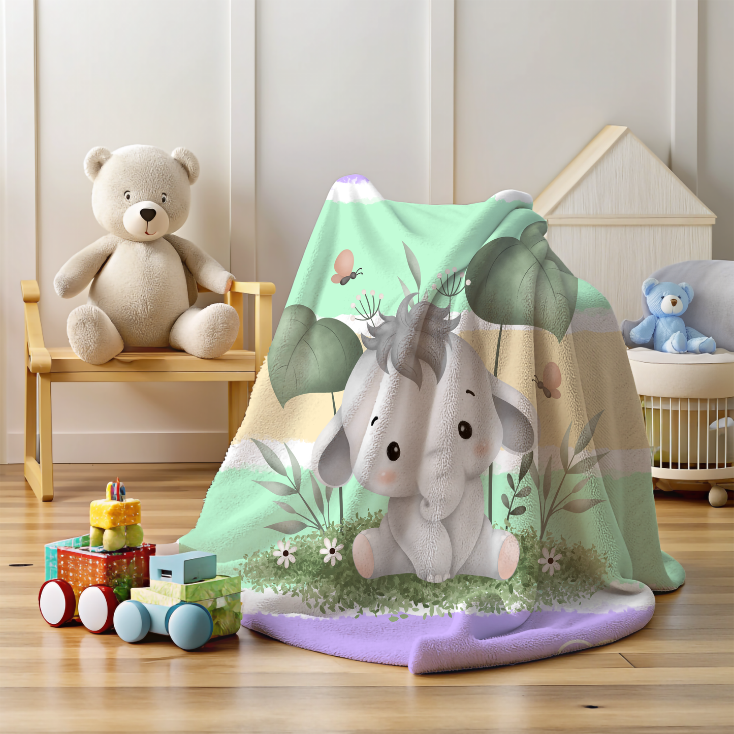 Personalized Elephant Baby Blanket – Lavender & Mint Minky Blanket for Girls