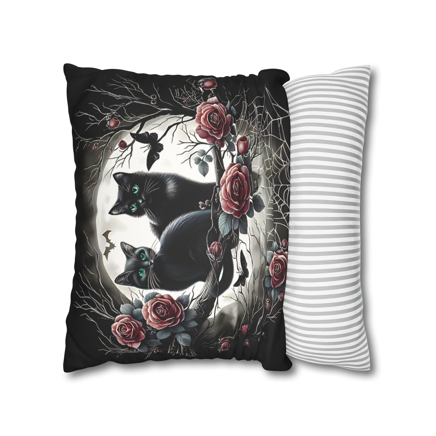 Black Cat Pillow Cover - 2 Kittens with Emerald Green Eyes, Halloween or Gothic Home Decor, Cute Cat Accent Pillow. Cover