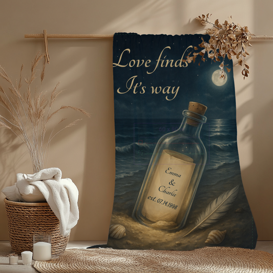 Love Finds Its Way Blanket – Personalized Ocean Message in a Bottle Throw