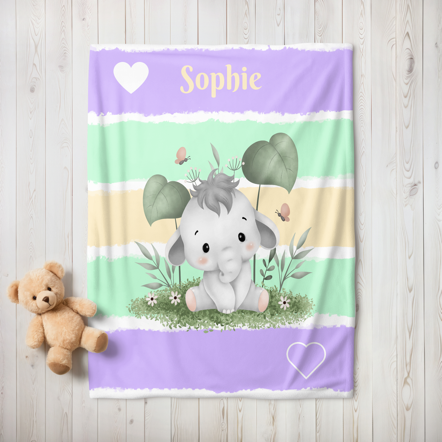 Personalized Elephant Baby Blanket – Lavender & Mint Minky Blanket for Girls