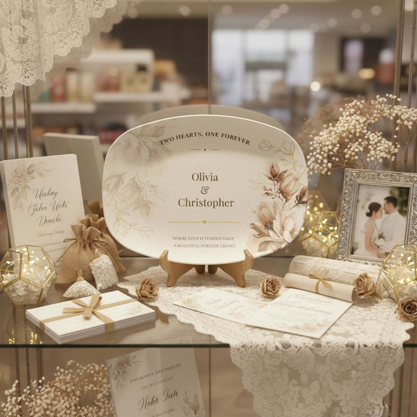 Custom Wedding Platter with Names & Date • Magnolia Floral Keepsake Plate • Elegant Personalized Wedding Gift for Couples