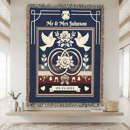 Personalized Wedding Woven Blanket – Mr & Mrs, Custom Name & Date | Anniversary Gift
