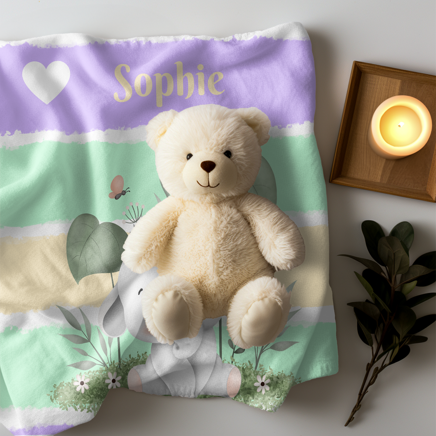 Personalized Elephant Baby Blanket – Lavender & Mint Minky Blanket for Girls