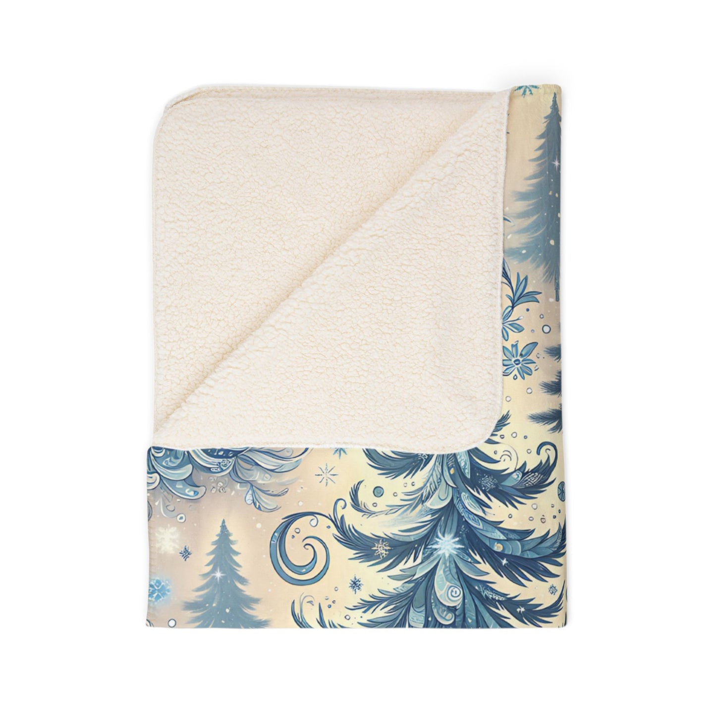 Frosted Woodland Christmas Fleece Sherpa Blanket – Cozy 50x60” Winter Trees Design – Beige or Grey Backing