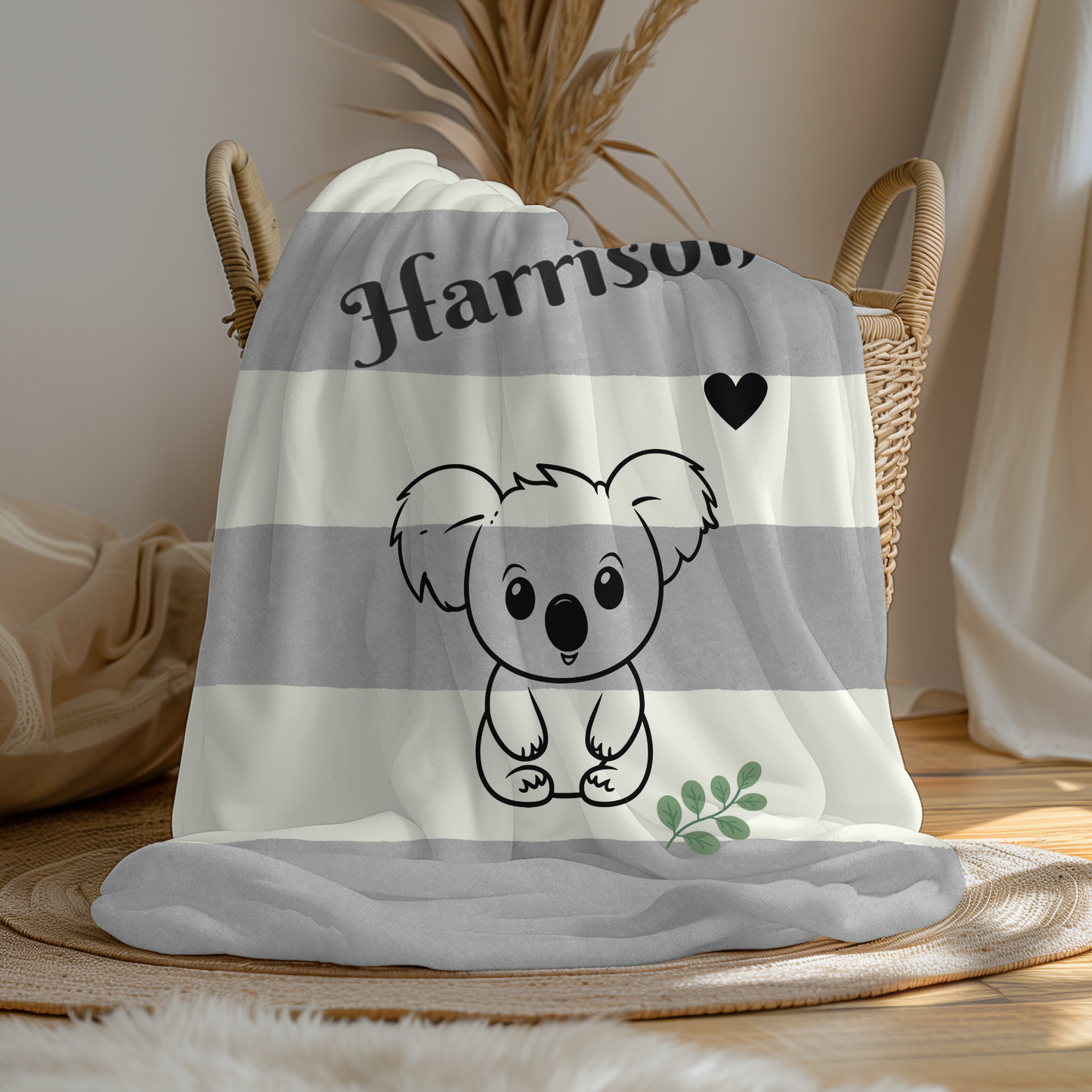 Personalized Koala Minky Baby Blanket – Custom Name Gift for Baby Boy or Girl, Soft Neutral Nursery Throw