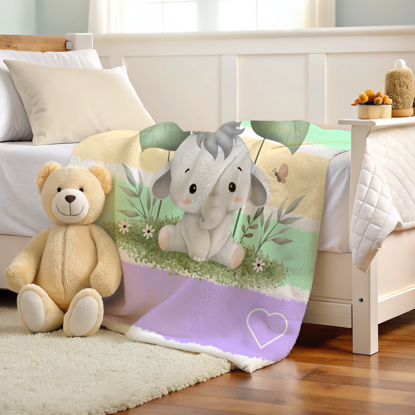 Personalized Elephant Baby Blanket – Lavender & Mint Minky Blanket for Girls
