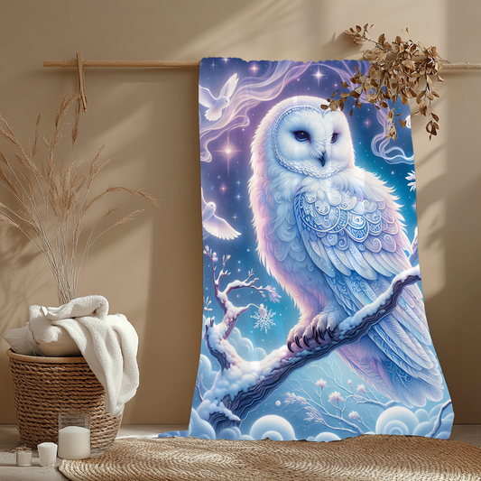 Mystical Owl Blanket – Celestial Guardian Velveteen Throw, Soft Starry Night Comfort