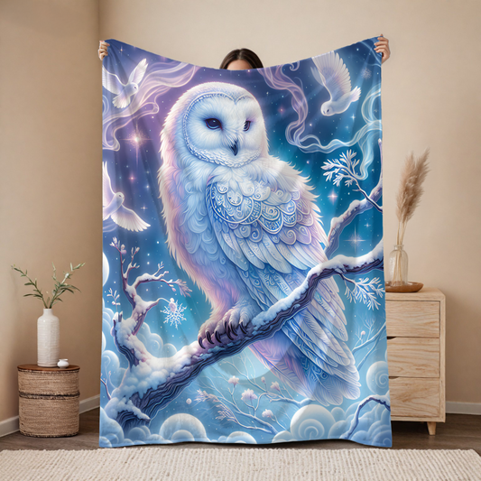Mystical Owl Blanket – Celestial Guardian Velveteen Throw, Soft Starry Night Comfort