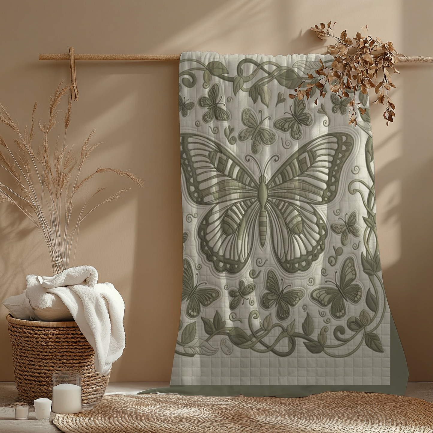 Butterfly Garden Fleece Sherpa Blanket – Cozy Nature-Inspired Throw