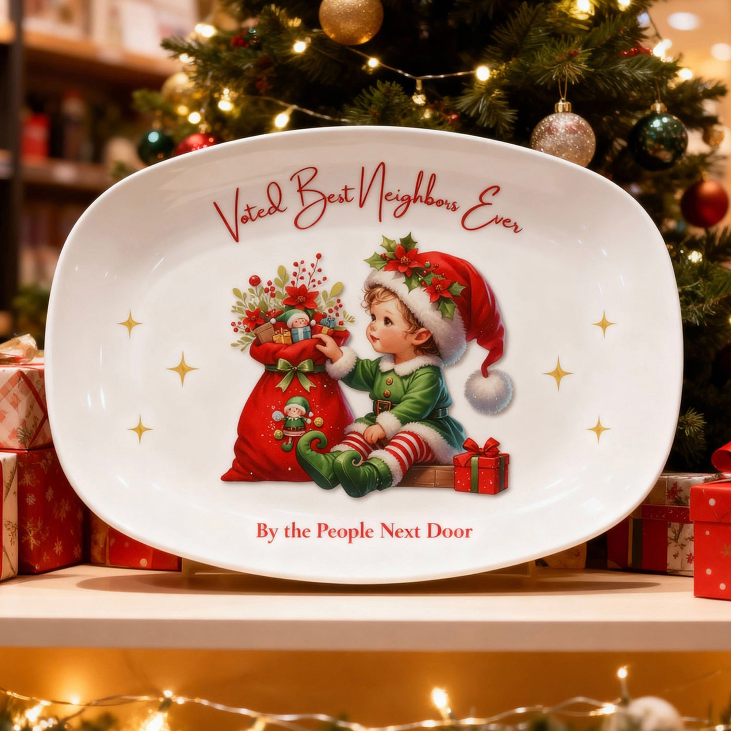 Voted Best Neighbors Ever • Christmas Platter Gift for Neighbors