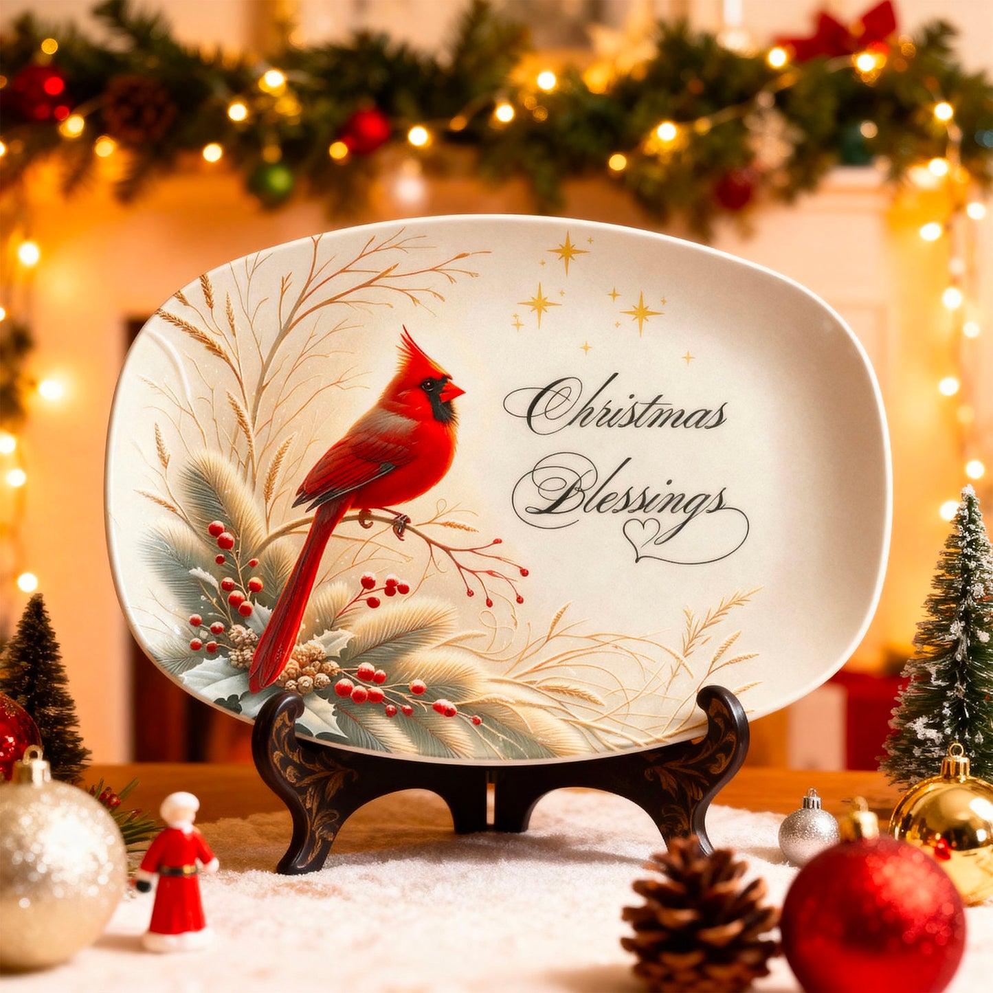 Christmas Blessings Cardinal Platter – Elegant Holiday Serving Dish for Heartfelt Gatherings or Gifting
