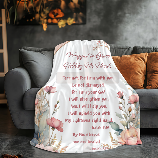 Wrapped in Grace – Isaiah 41:10 & 53:5 Prayer Blanket | Christian Encouragement Gift