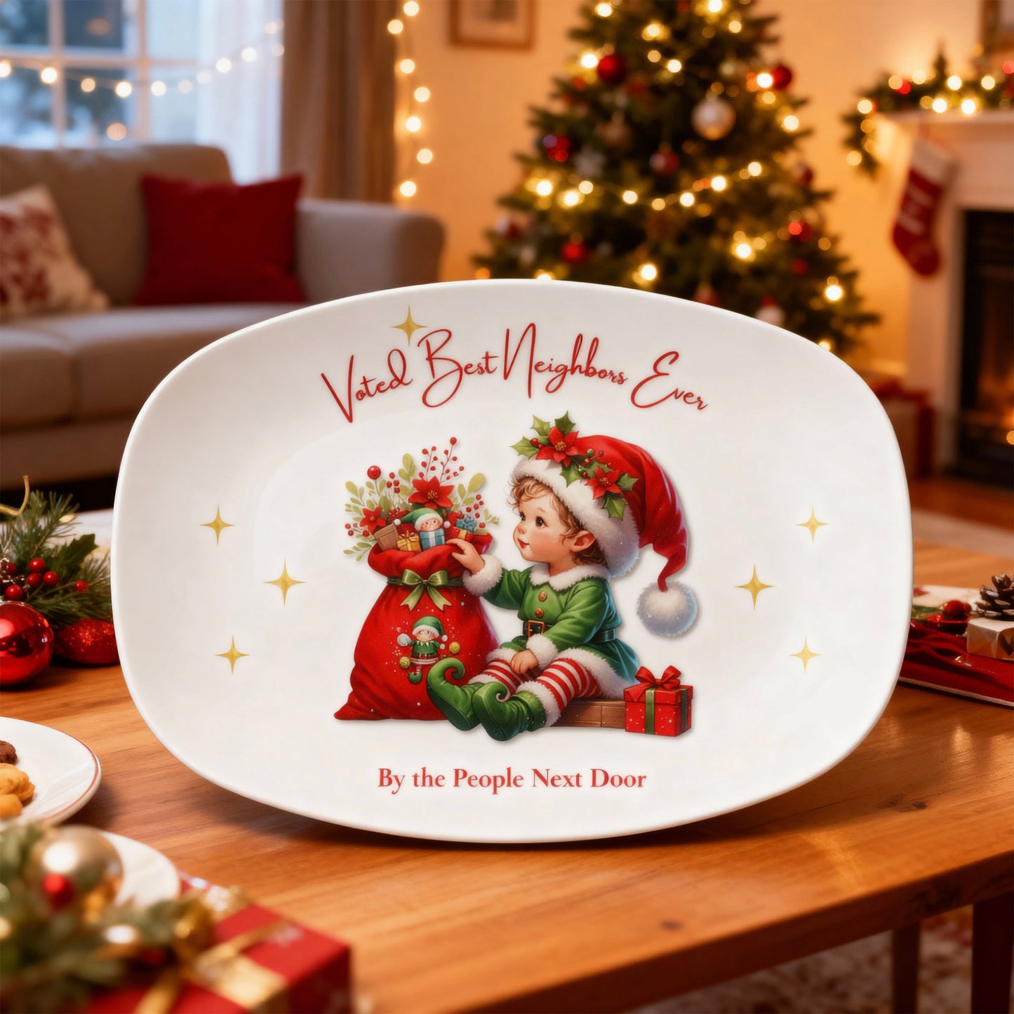 Voted Best Neighbors Ever • Christmas Platter Gift for Neighbors