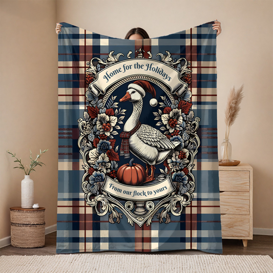 Home for the Holidays Goose Blanket - “From Our Flock to Yours” - Cozy Farmhouse Christmas Throw