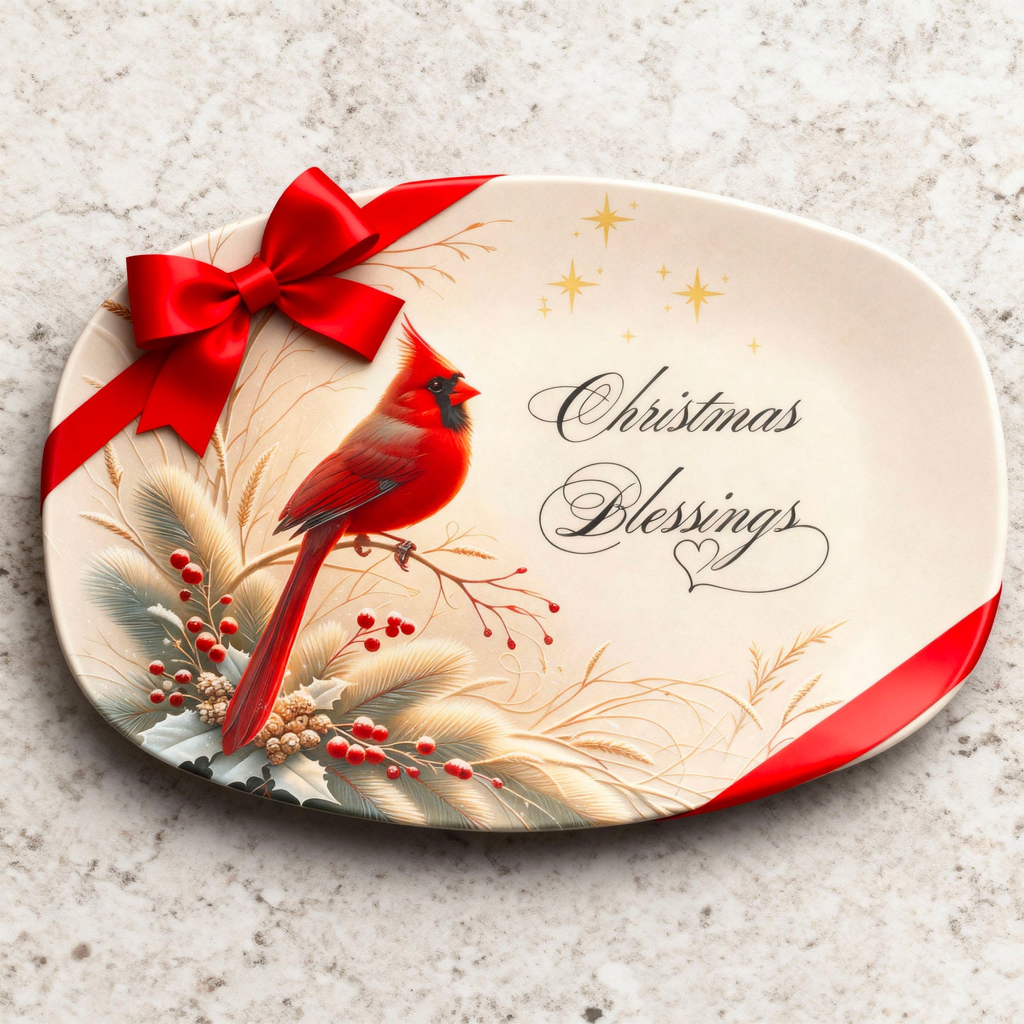 Christmas Blessings Cardinal Platter – Elegant Holiday Serving Dish for Heartfelt Gatherings or Gifting
