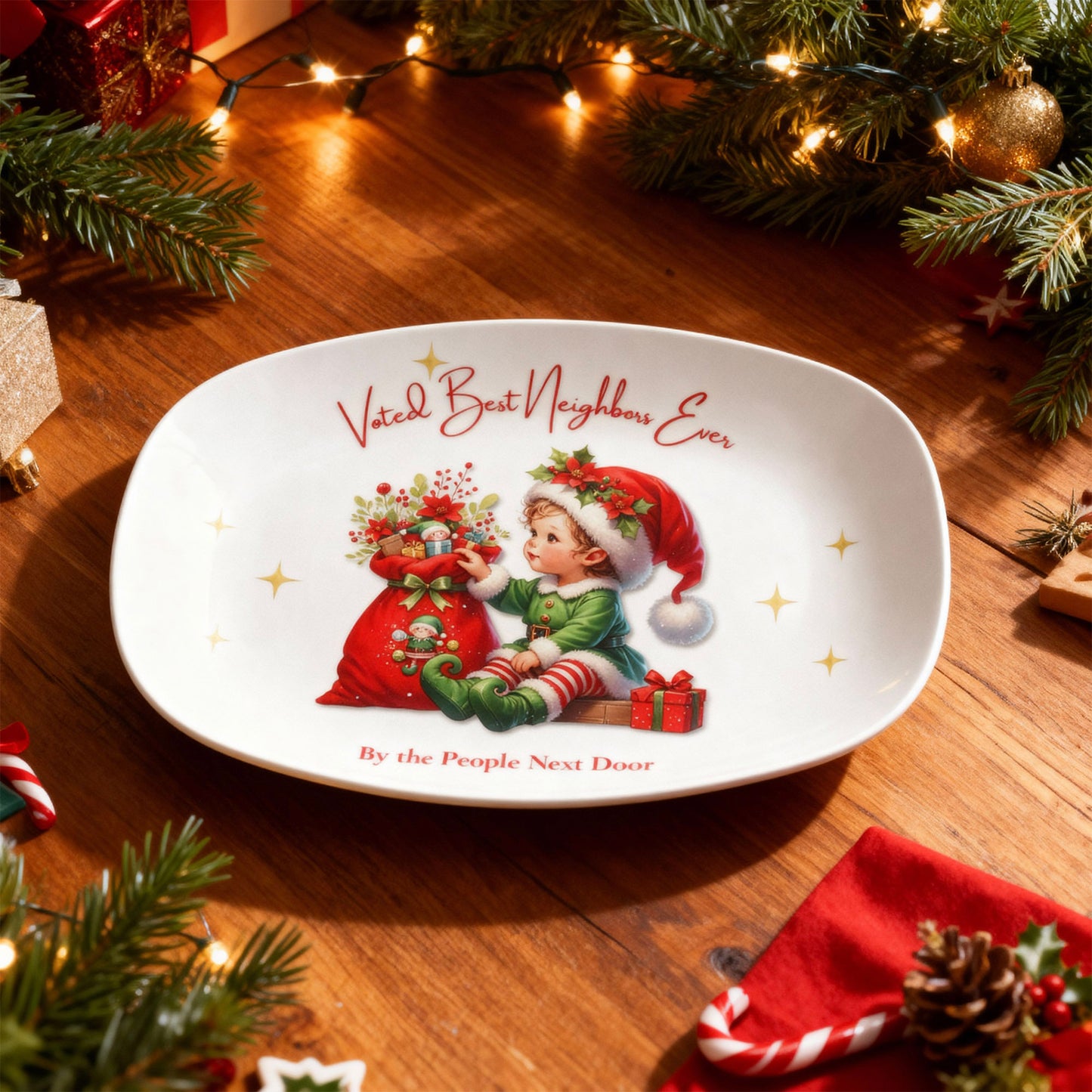 Voted Best Neighbors Ever • Christmas Platter Gift for Neighbors