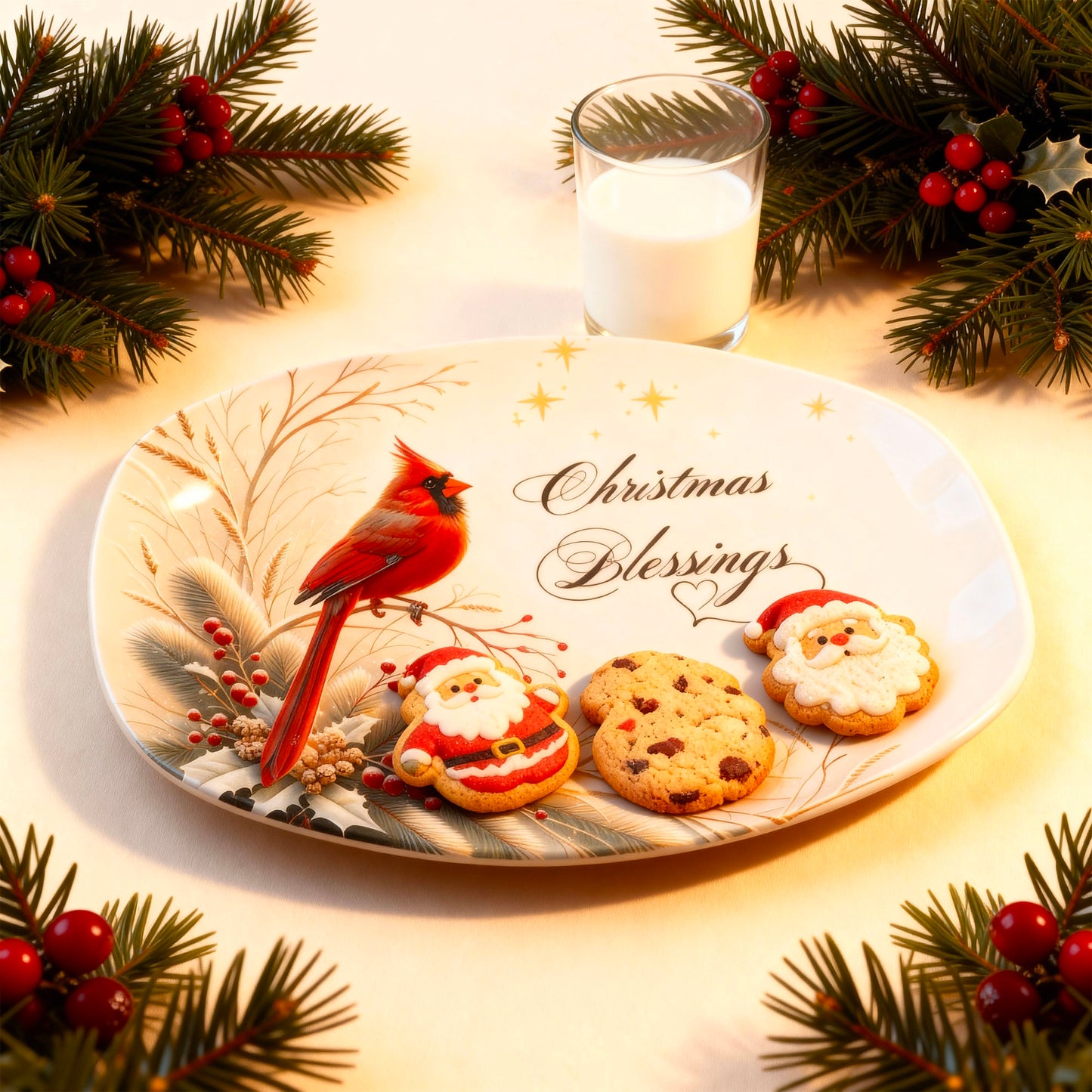 Christmas Blessings Cardinal Platter – Elegant Holiday Serving Dish for Heartfelt Gatherings or Gifting