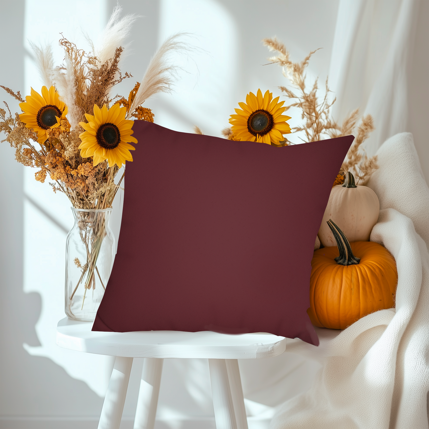 Deep Burgundy Throw Pillow Cover – Elegant Decorative Accent for Living Room, Sofa, or Bedroom