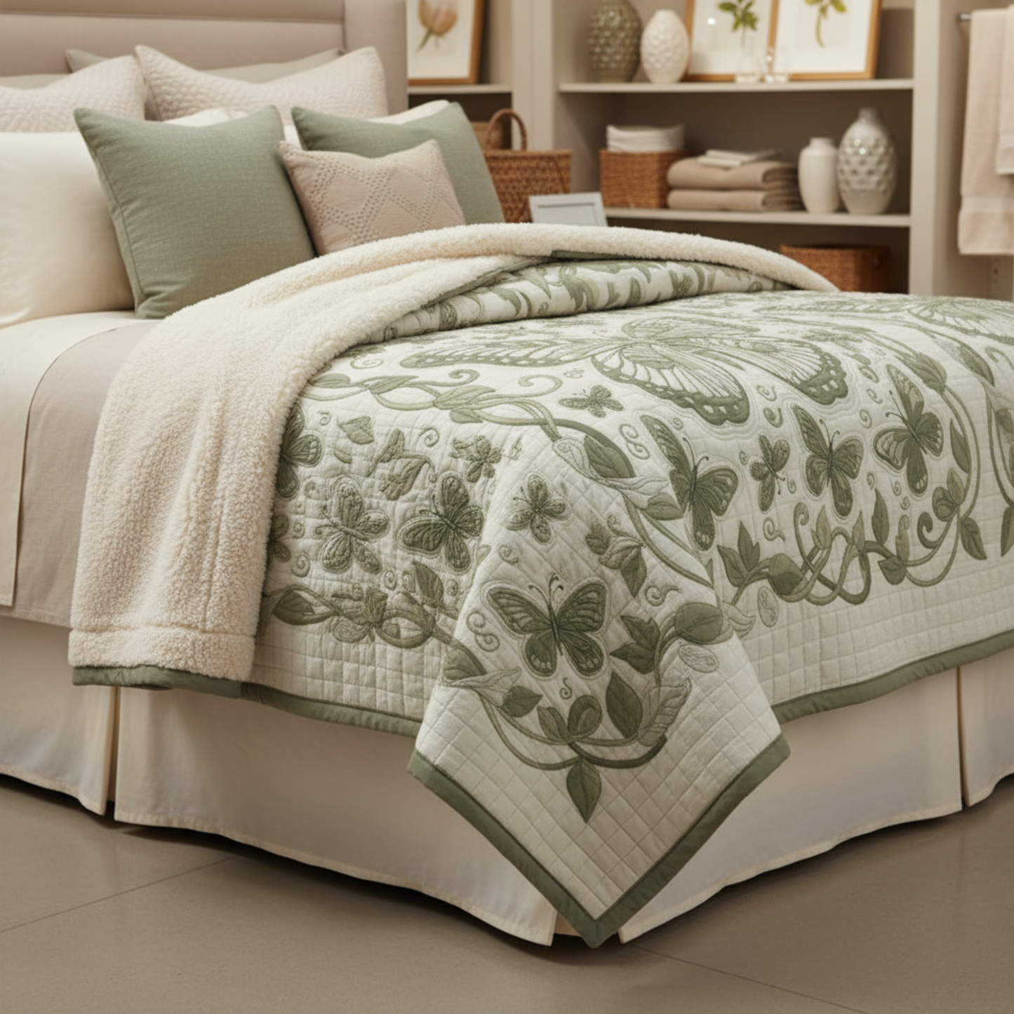 Butterfly Garden Fleece Sherpa Blanket – Cozy Nature-Inspired Throw