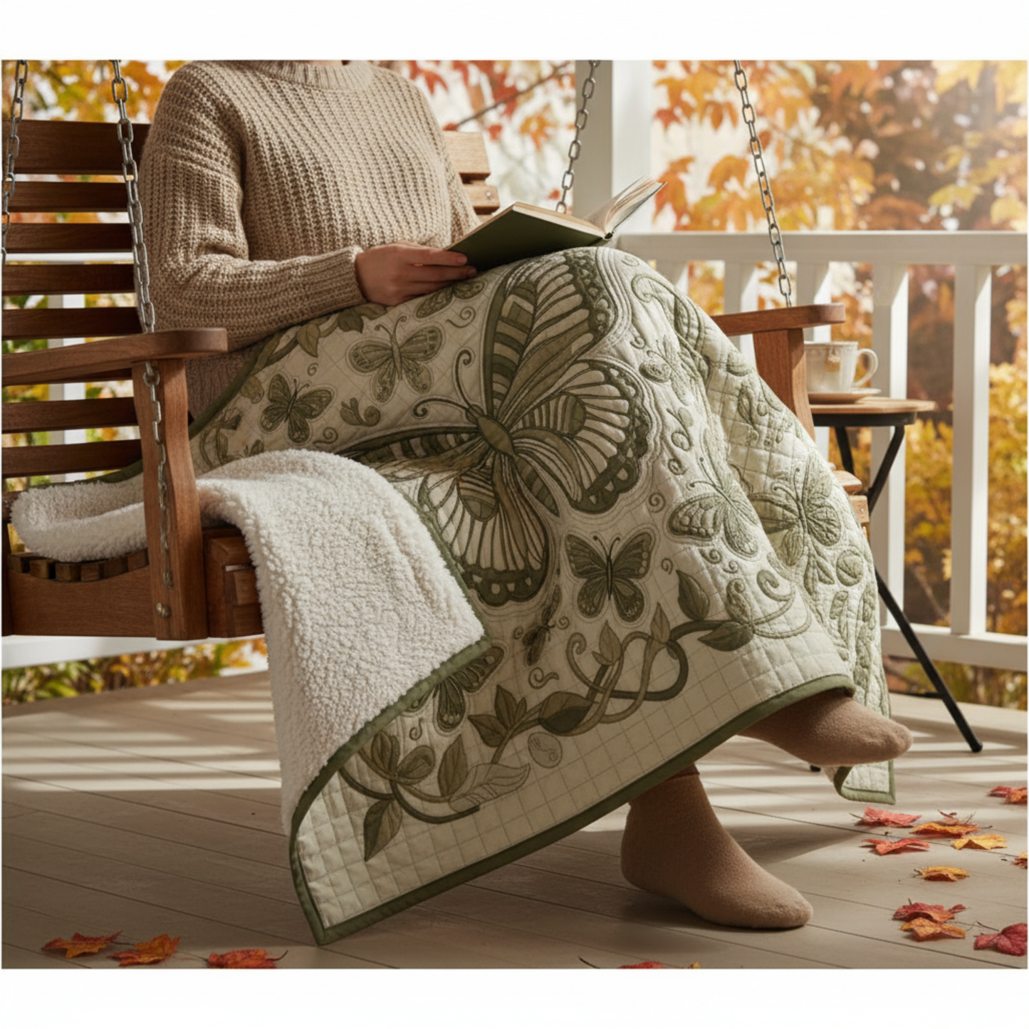 Butterfly Garden Fleece Sherpa Blanket – Cozy Nature-Inspired Throw