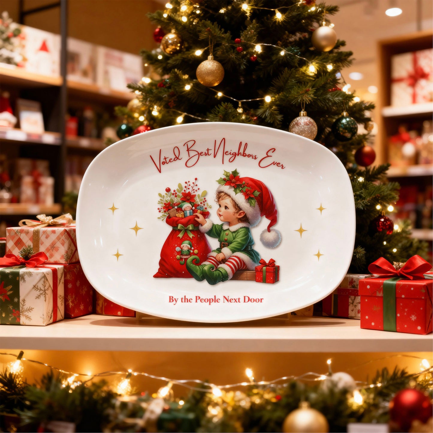 Voted Best Neighbors Ever • Christmas Platter Gift for Neighbors