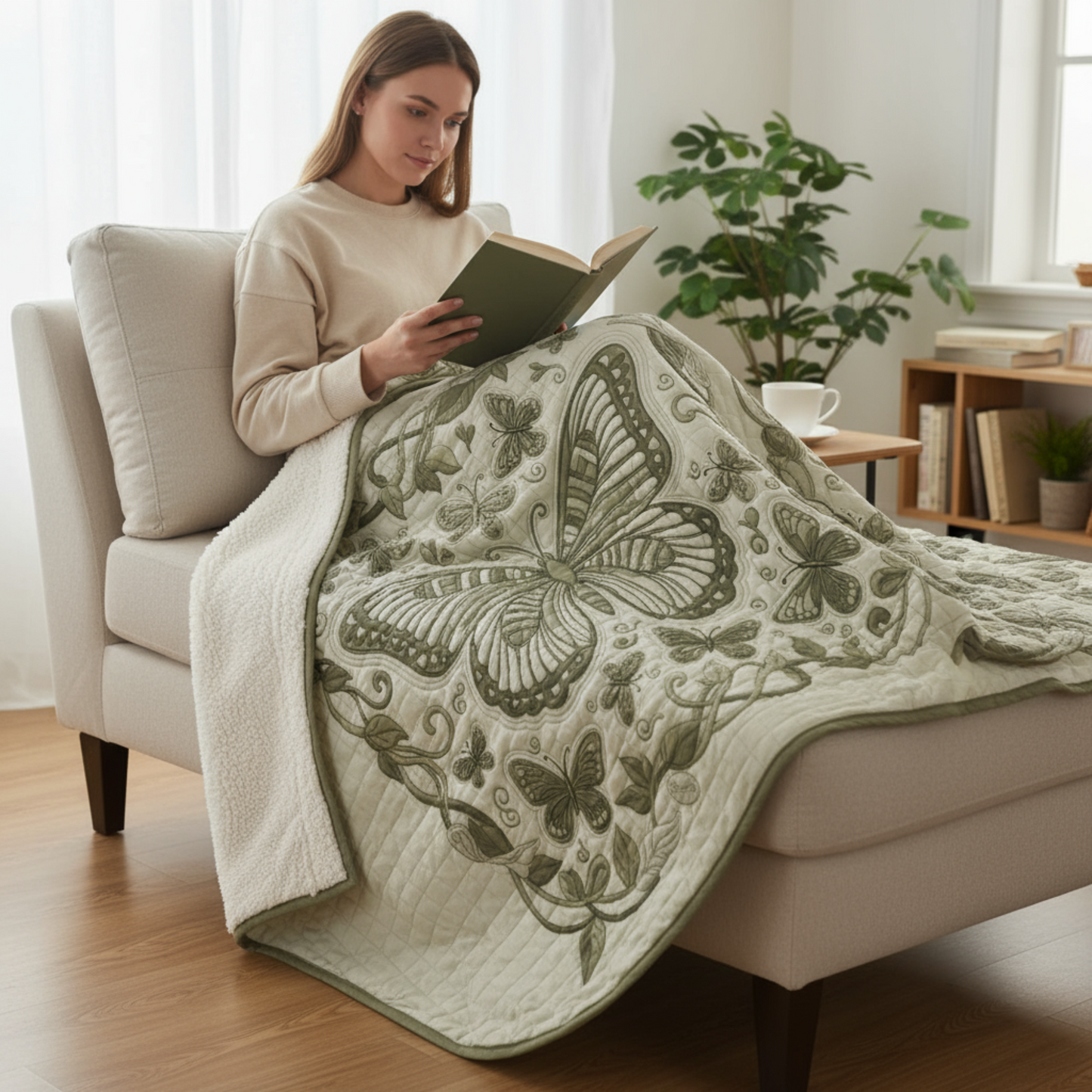 Butterfly Garden Fleece Sherpa Blanket – Cozy Nature-Inspired Throw