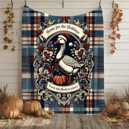 Home for the Holidays Goose Blanket - “From Our Flock to Yours” - Cozy Farmhouse Christmas Throw