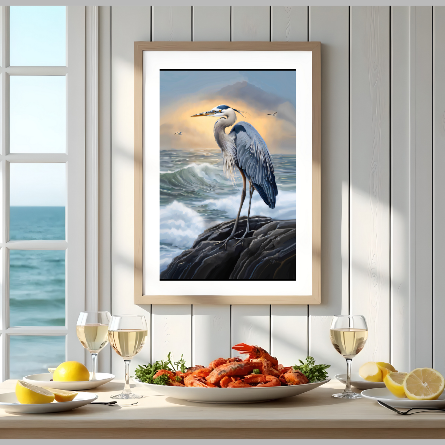 Blue Heron Coastal Wall Art – Printable Ocean Decor