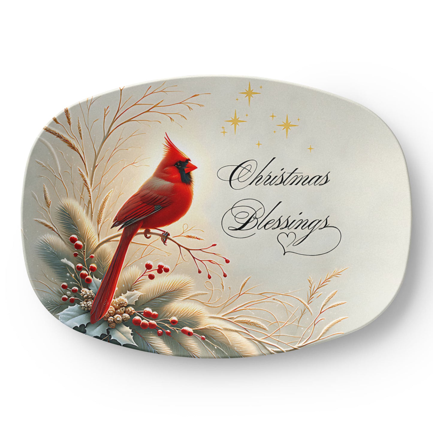 Christmas Blessings Cardinal Platter – Elegant Holiday Serving Dish for Heartfelt Gatherings or Gifting