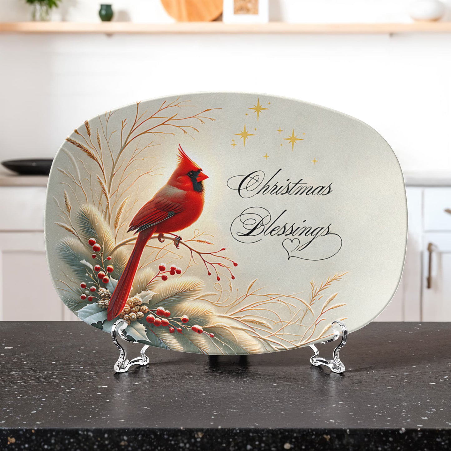 Christmas Blessings Cardinal Platter – Elegant Holiday Serving Dish for Heartfelt Gatherings or Gifting