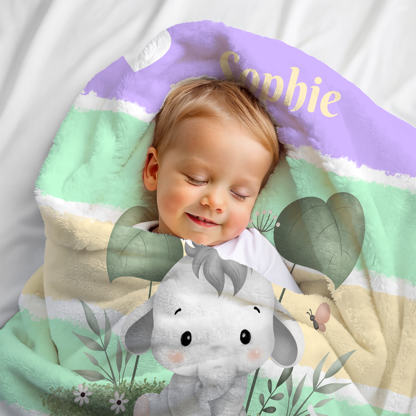 Personalized Elephant Baby Blanket – Lavender & Mint Minky Blanket for Girls
