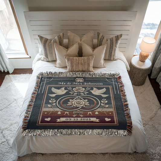 Personalized Wedding Woven Blanket – Mr & Mrs, Custom Name & Date | Anniversary Gift
