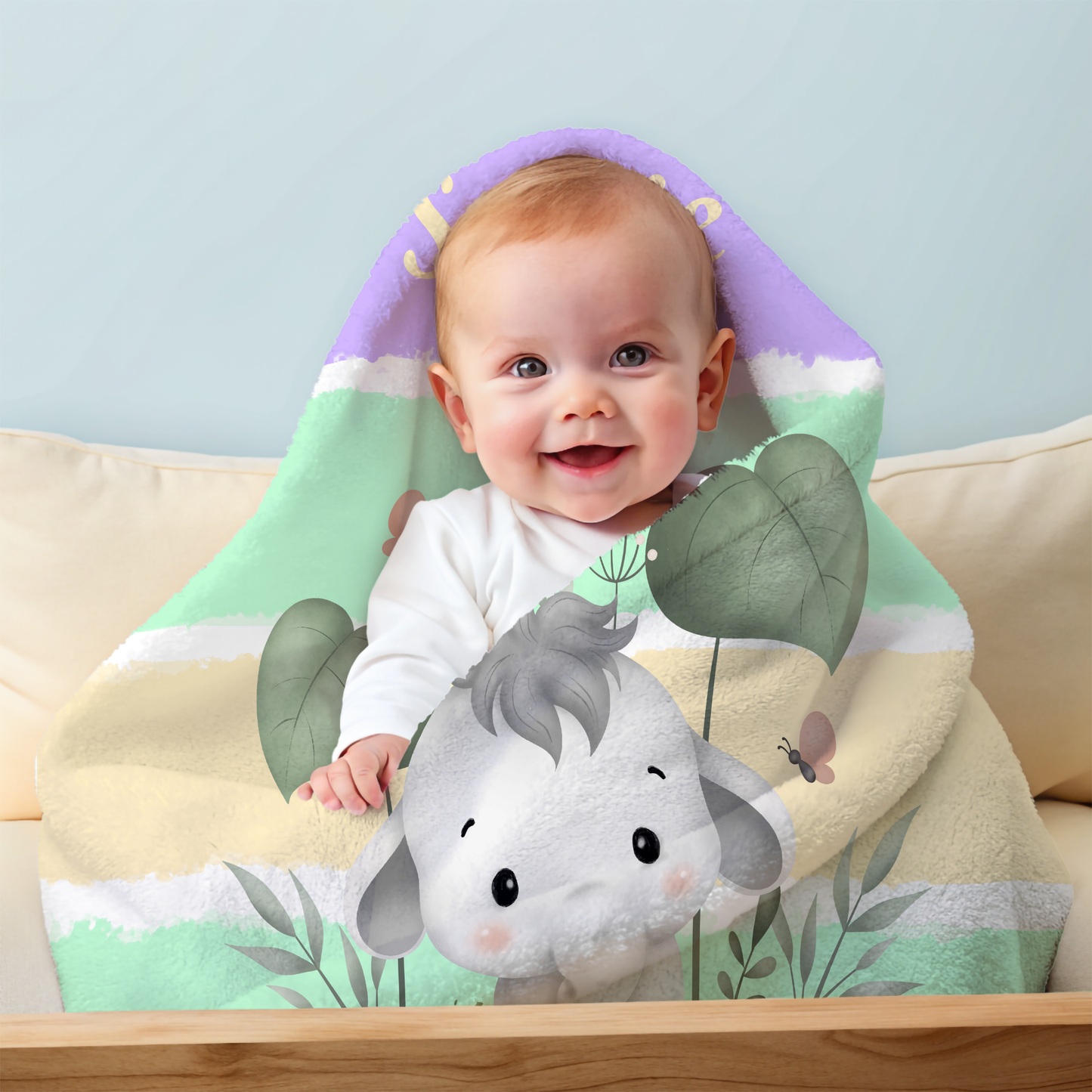 Personalized Elephant Baby Blanket – Lavender & Mint Minky Blanket for Girls