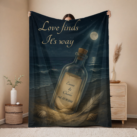 Love Finds Its Way Blanket – Personalized Ocean Message in a Bottle Throw