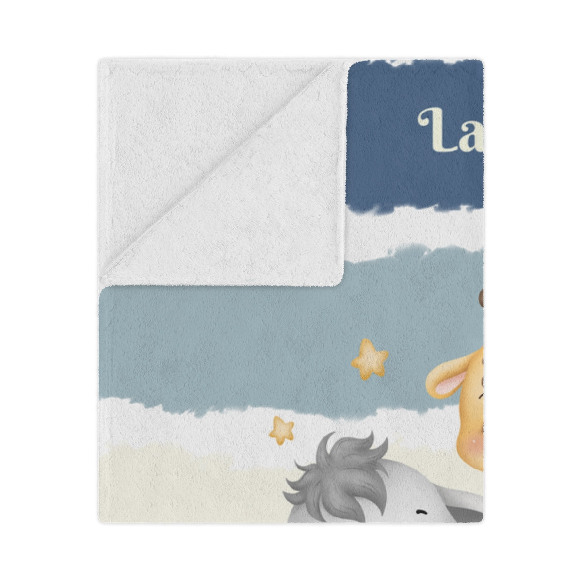 Personalized Safari Baby Blanket – Blue Jungle Animals & Rainbow Minky Blanket for Boys